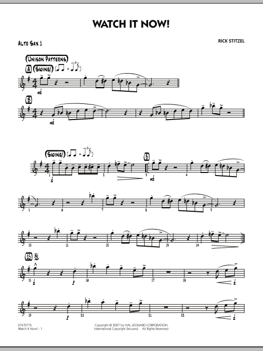 Rick Stitzel Watch It Now! - Alto Sax 1 sheet music notes and chords. Download Printable PDF.