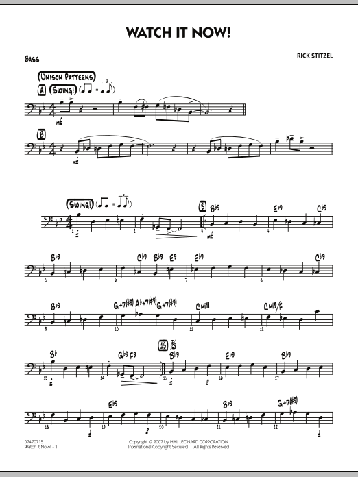 Rick Stitzel Watch It Now! - Bass sheet music notes and chords. Download Printable PDF.
