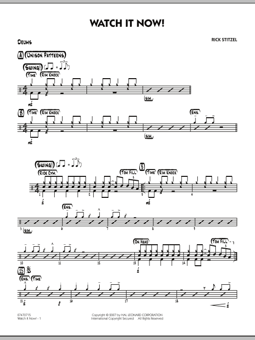 Rick Stitzel Watch It Now! - Drums sheet music notes and chords. Download Printable PDF.