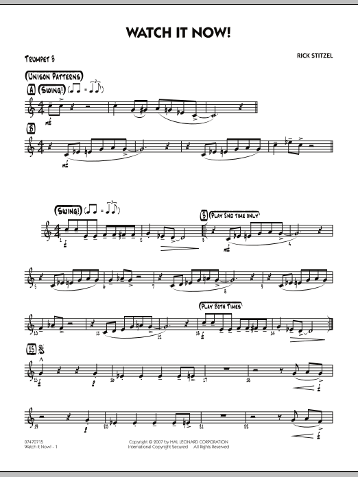 Rick Stitzel Watch It Now! - Trumpet 3 sheet music notes and chords. Download Printable PDF.