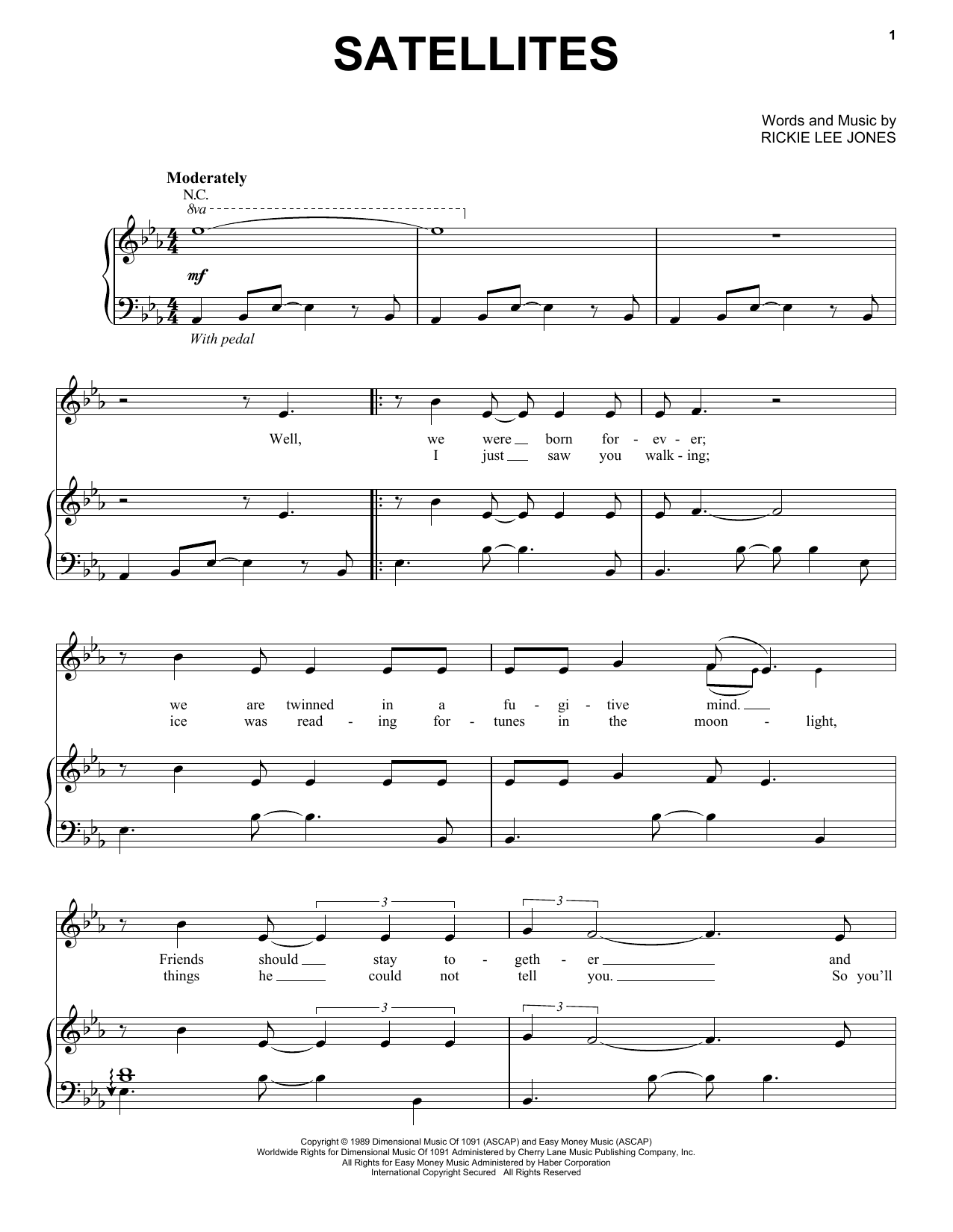 Rickie Lee Jones Satellites sheet music notes and chords arranged for Piano, Vocal & Guitar Chords (Right-Hand Melody)