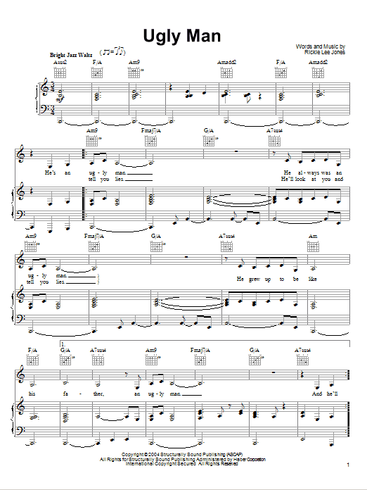 Rickie Lee Jones Ugly Man sheet music notes and chords arranged for Guitar Chords/Lyrics