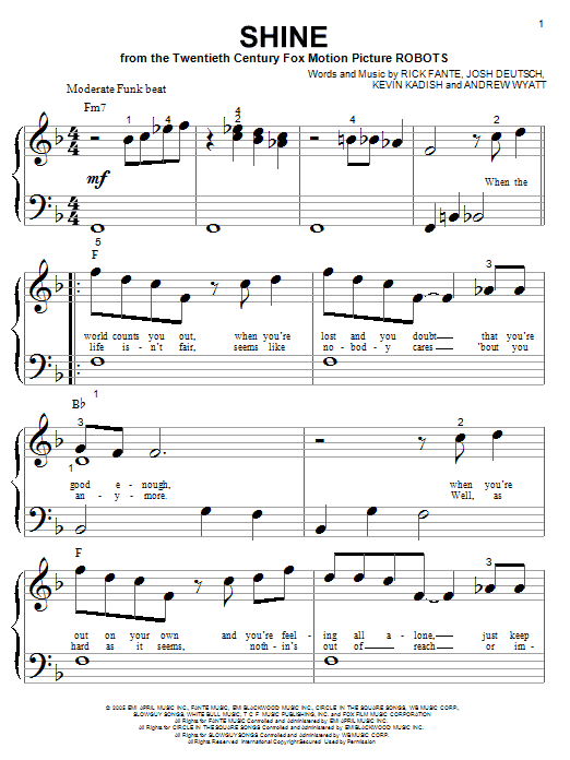 Ricky Fante Shine (from Robots) sheet music notes and chords arranged for Big Note Piano