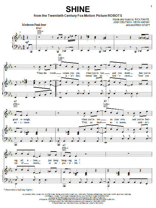 Ricky Fante Shine sheet music notes and chords arranged for Piano, Vocal & Guitar Chords (Right-Hand Melody)