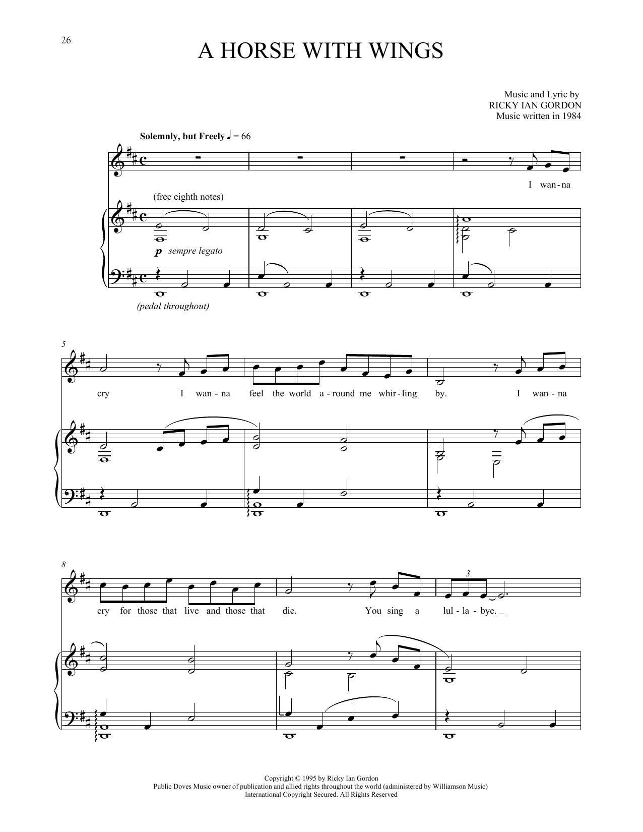 Ricky Ian Gordon A Horse With Wings sheet music notes and chords arranged for Piano & Vocal