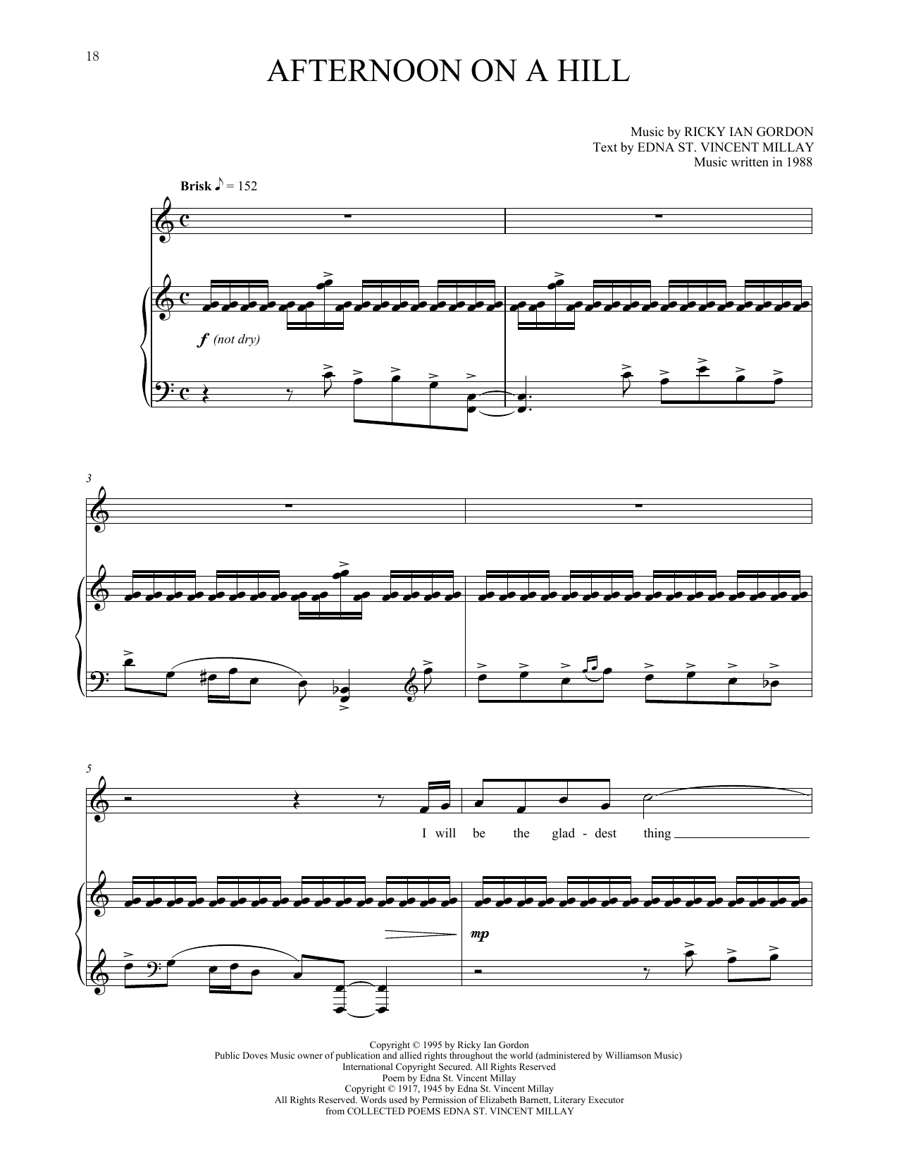 Ricky Ian Gordon Afternoon On A Hill sheet music notes and chords arranged for Piano & Vocal