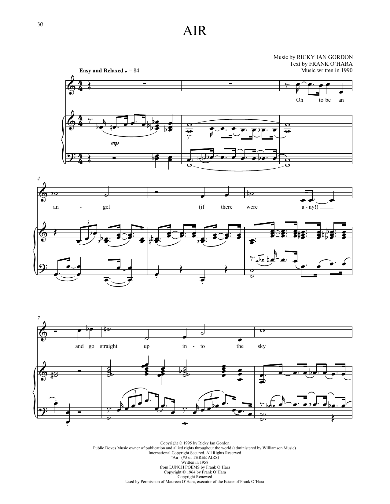 Ricky Ian Gordon Air sheet music notes and chords arranged for Piano & Vocal