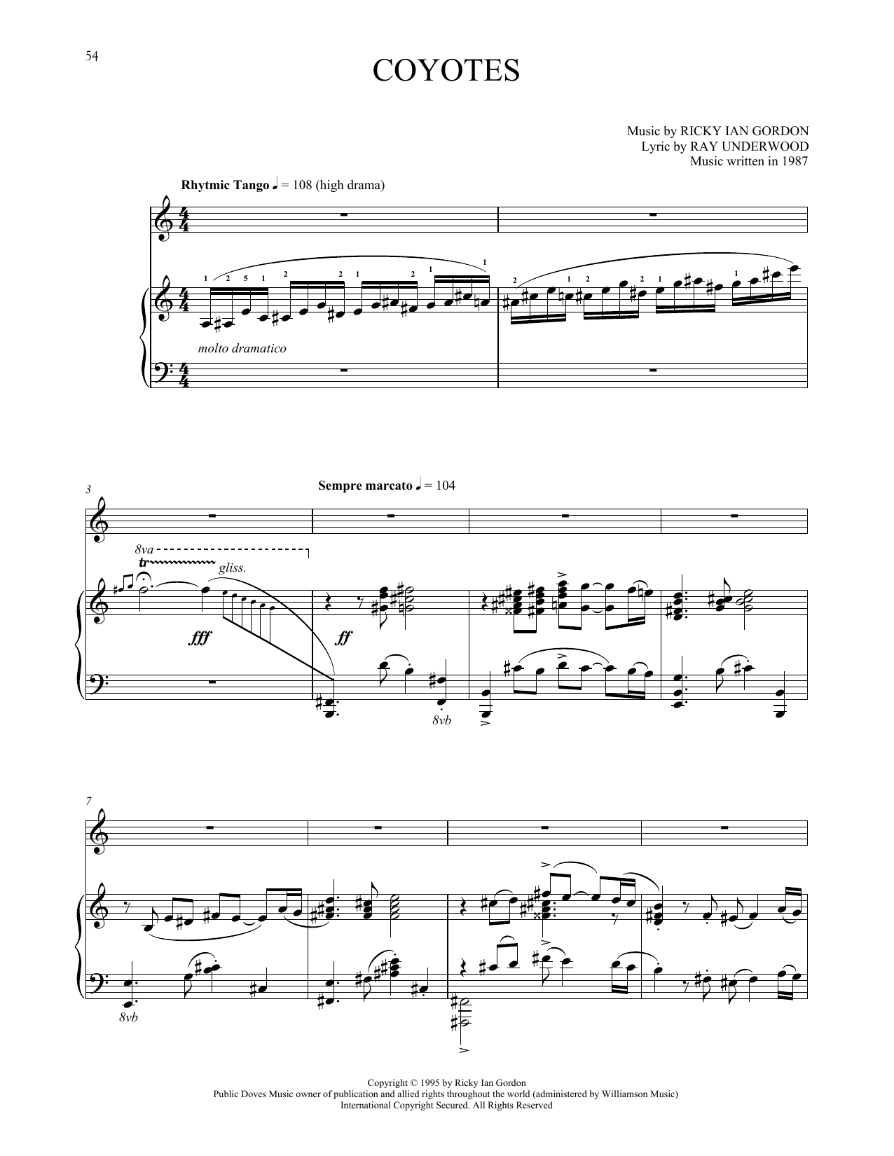 Ricky Ian Gordon Coyotes sheet music notes and chords arranged for Piano & Vocal