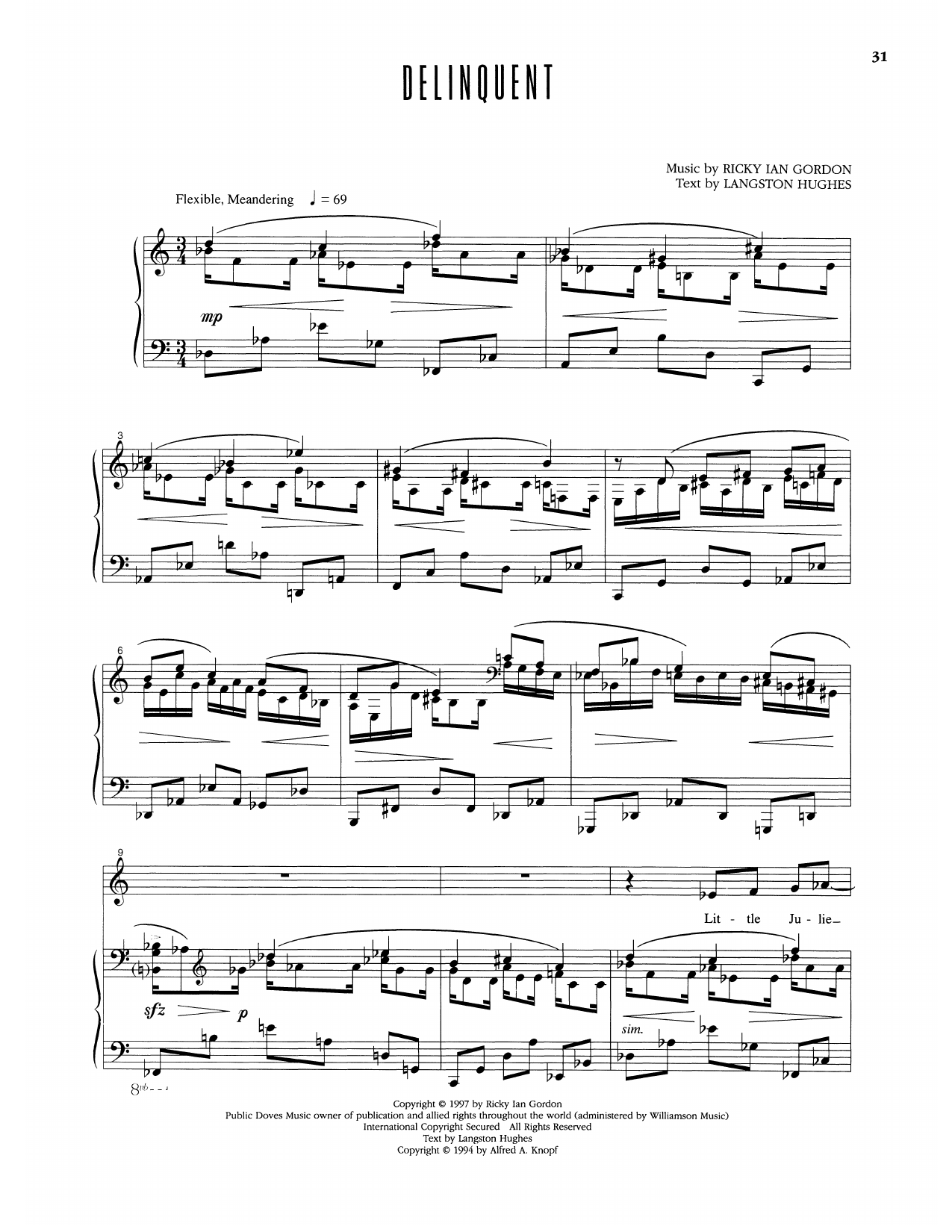 Ricky Ian Gordon Delinquent sheet music notes and chords arranged for Piano & Vocal