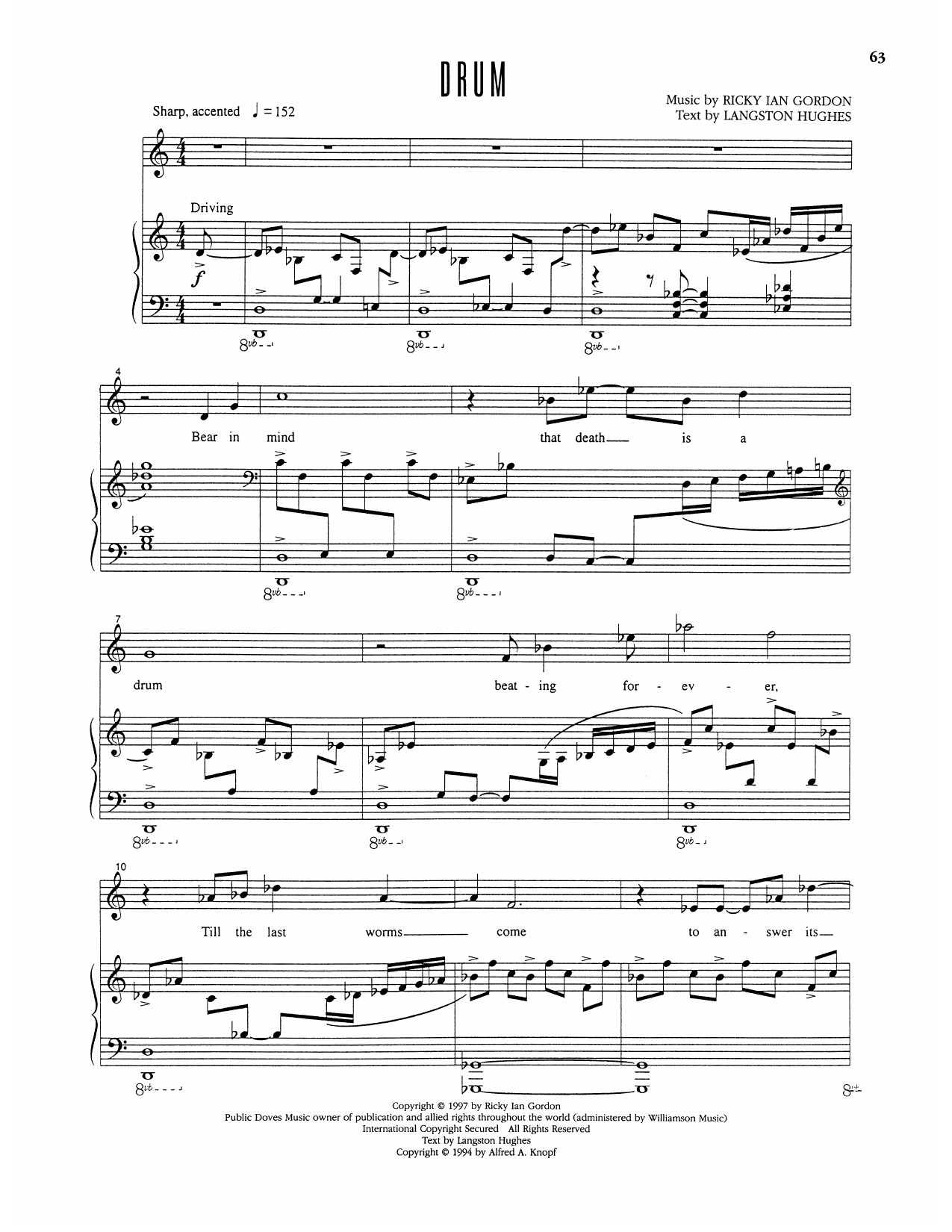 Ricky Ian Gordon Drum sheet music notes and chords arranged for Piano & Vocal