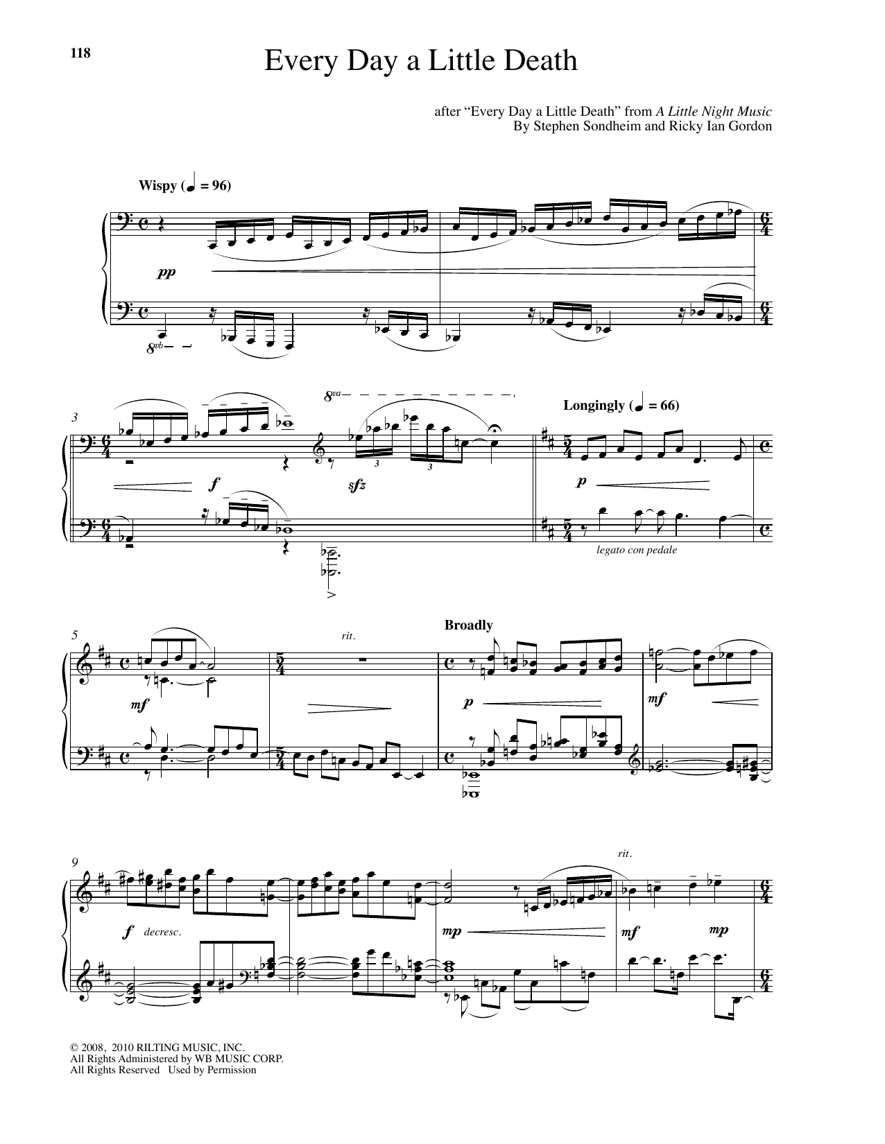 Ricky Ian Gordon Every Day A Little Death sheet music notes and chords arranged for Piano Solo