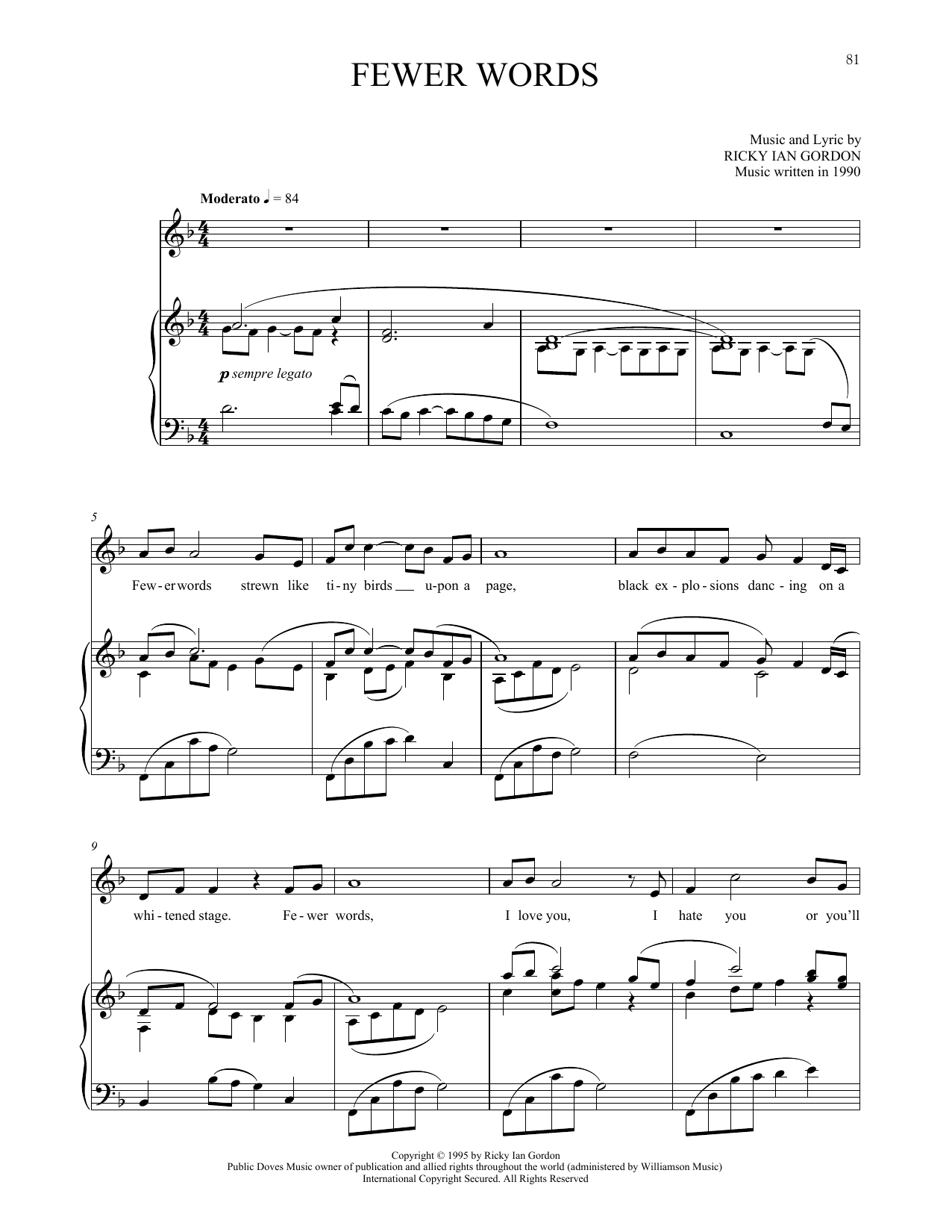 Ricky Ian Gordon Fewer Words sheet music notes and chords arranged for Piano & Vocal