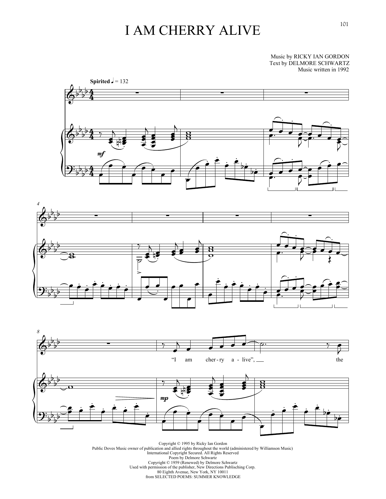 Ricky Ian Gordon I Am Cherry Alive sheet music notes and chords arranged for Piano & Vocal