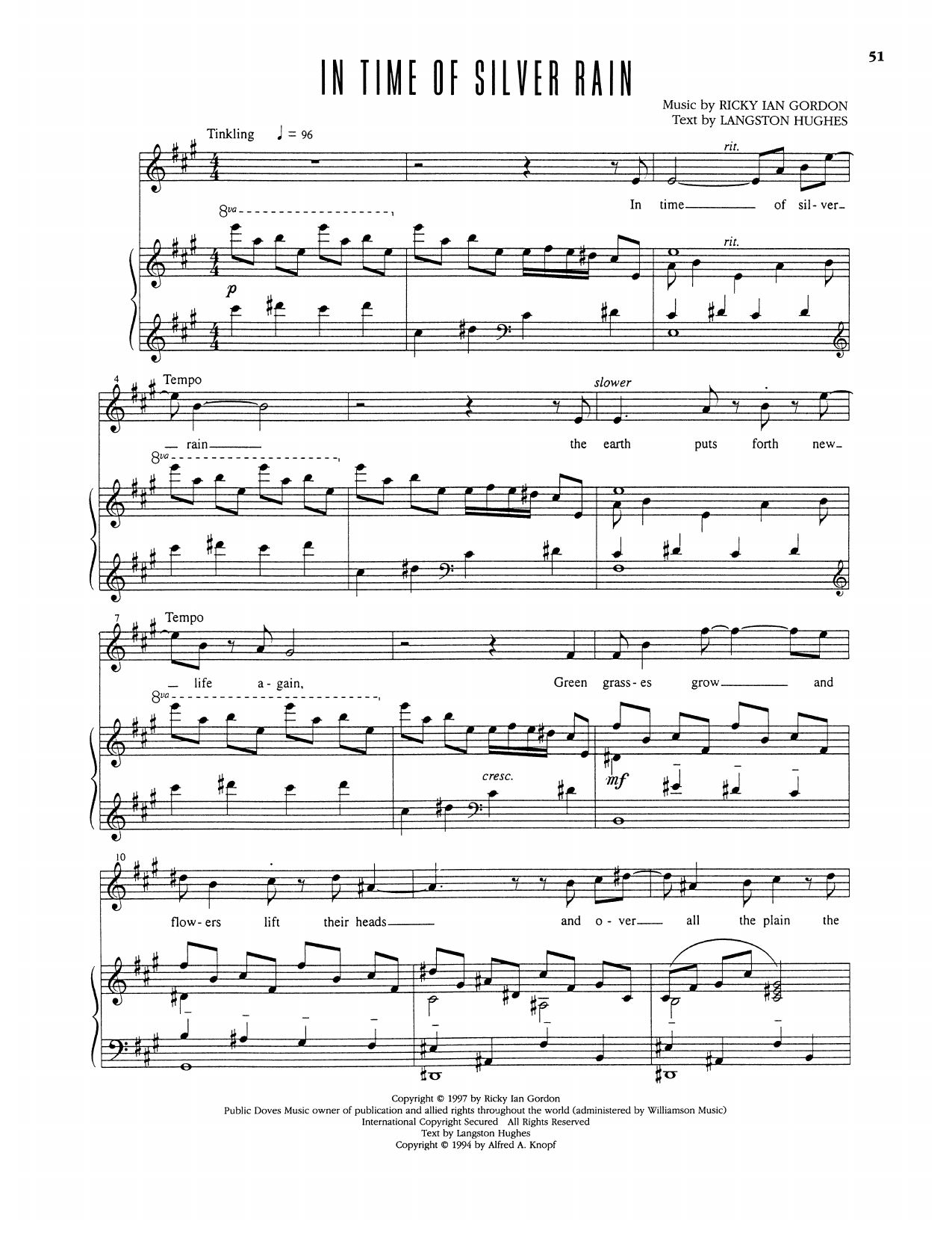 Ricky Ian Gordon In Time Of Silver Rain sheet music notes and chords arranged for Piano & Vocal