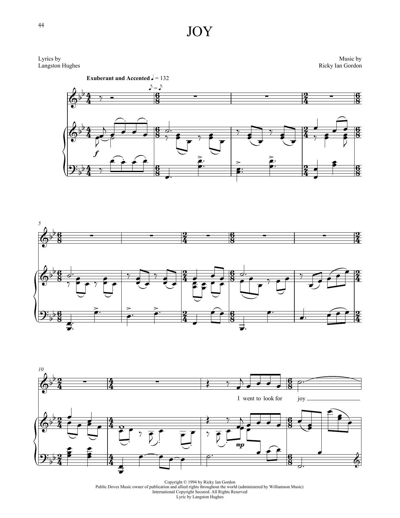 Ricky Ian Gordon Joy sheet music notes and chords arranged for Piano & Vocal