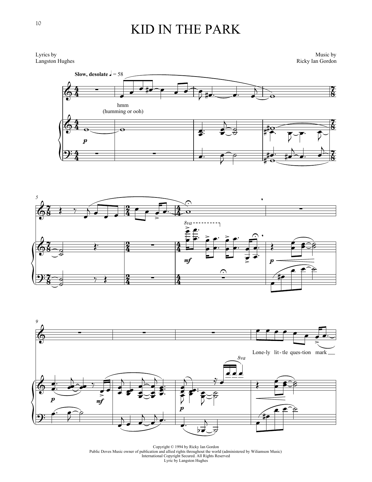 Ricky Ian Gordon Kid In The Park sheet music notes and chords arranged for Piano & Vocal