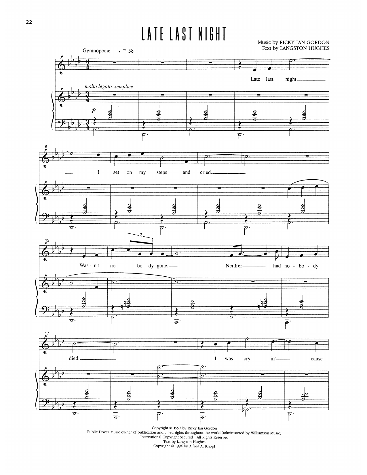 Ricky Ian Gordon Late Last Night sheet music notes and chords arranged for Piano & Vocal