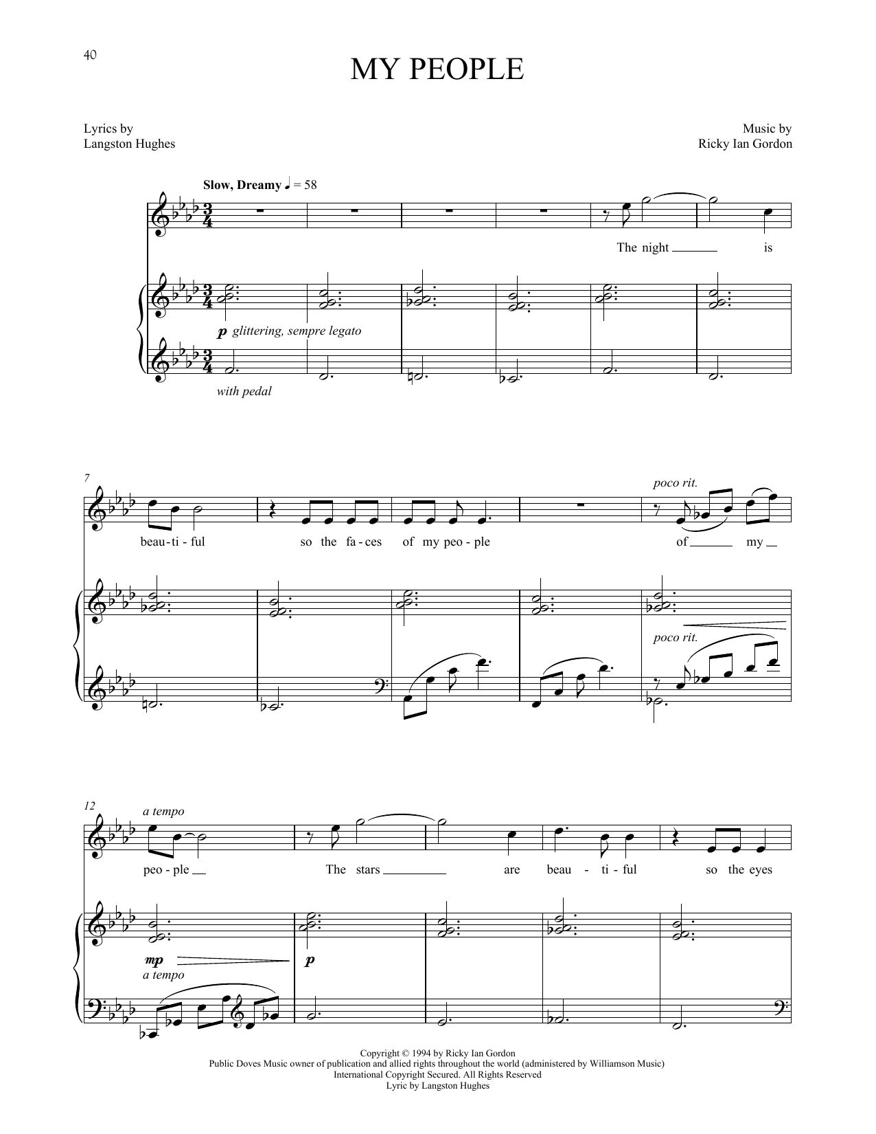 Ricky Ian Gordon My People sheet music notes and chords arranged for Piano & Vocal