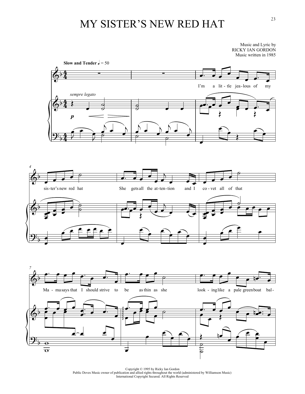 Ricky Ian Gordon My Sister's New Red Hat sheet music notes and chords arranged for Piano & Vocal