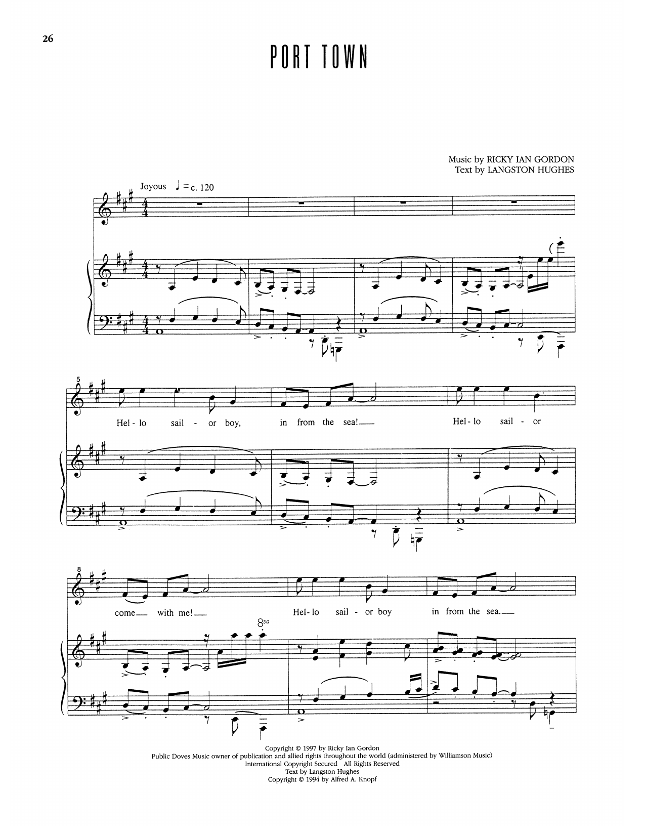 Ricky Ian Gordon Port Town sheet music notes and chords arranged for Piano & Vocal