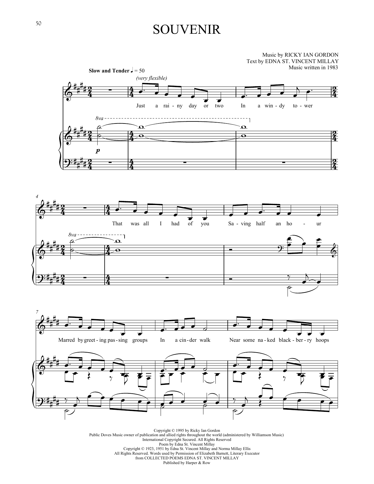 Ricky Ian Gordon Souvenir sheet music notes and chords arranged for Piano & Vocal