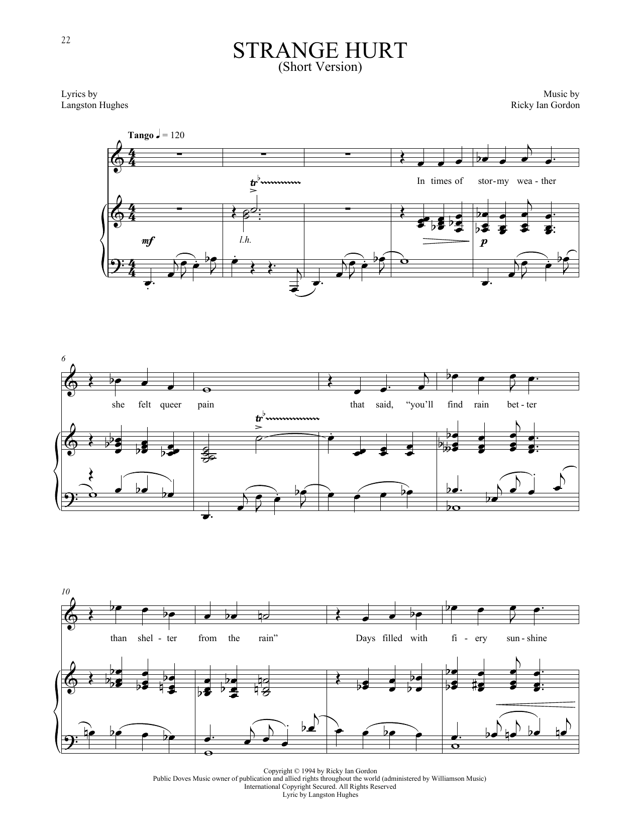 Ricky Ian Gordon Strange Hurt [Short version] sheet music notes and chords arranged for Piano & Vocal