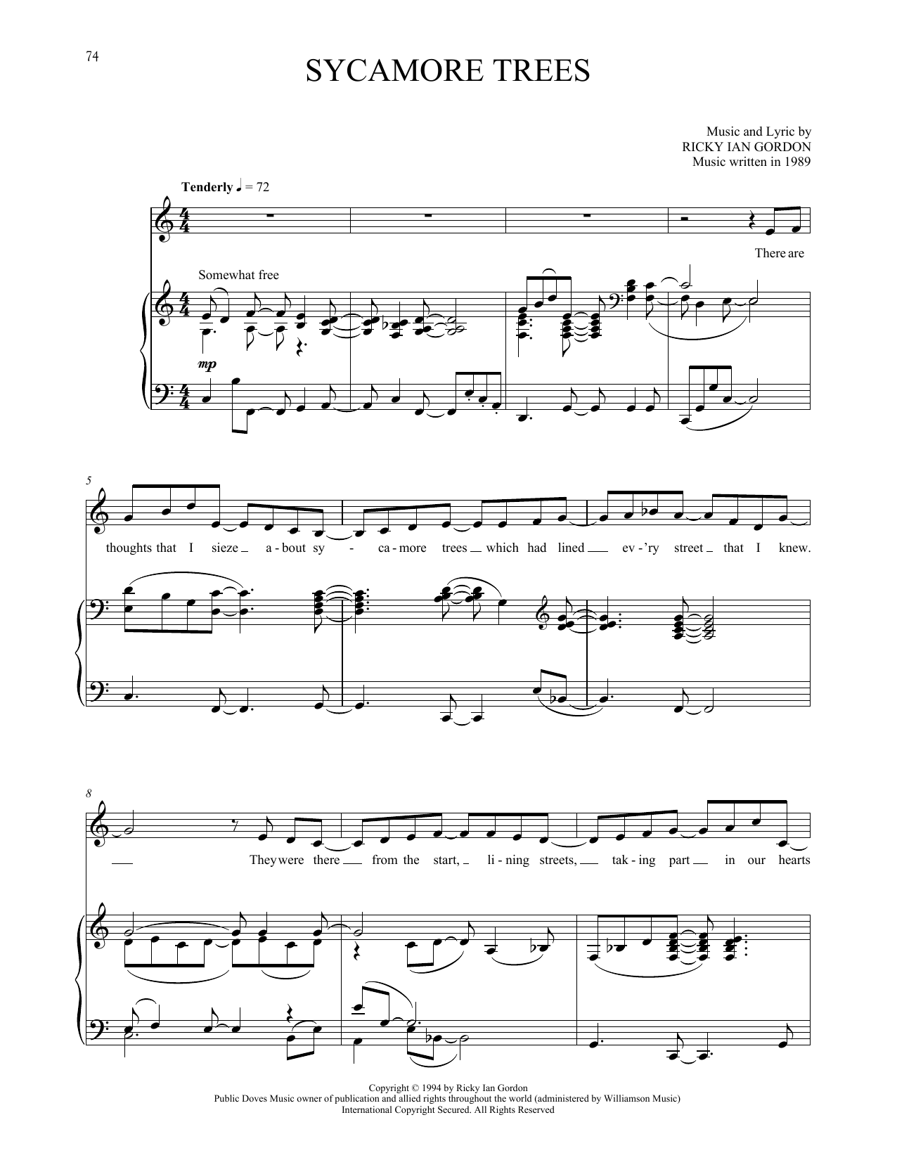 Ricky Ian Gordon Sycamore Trees sheet music notes and chords arranged for Piano & Vocal