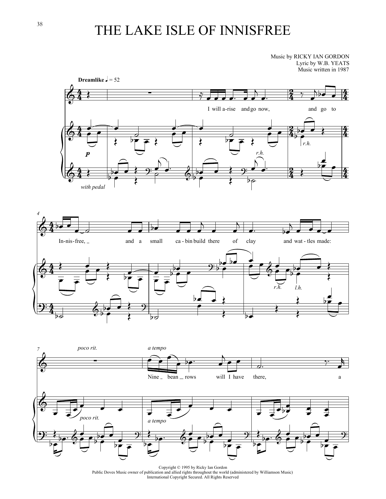 Ricky Ian Gordon The Lake Isle Of Innisfree sheet music notes and chords arranged for Piano & Vocal