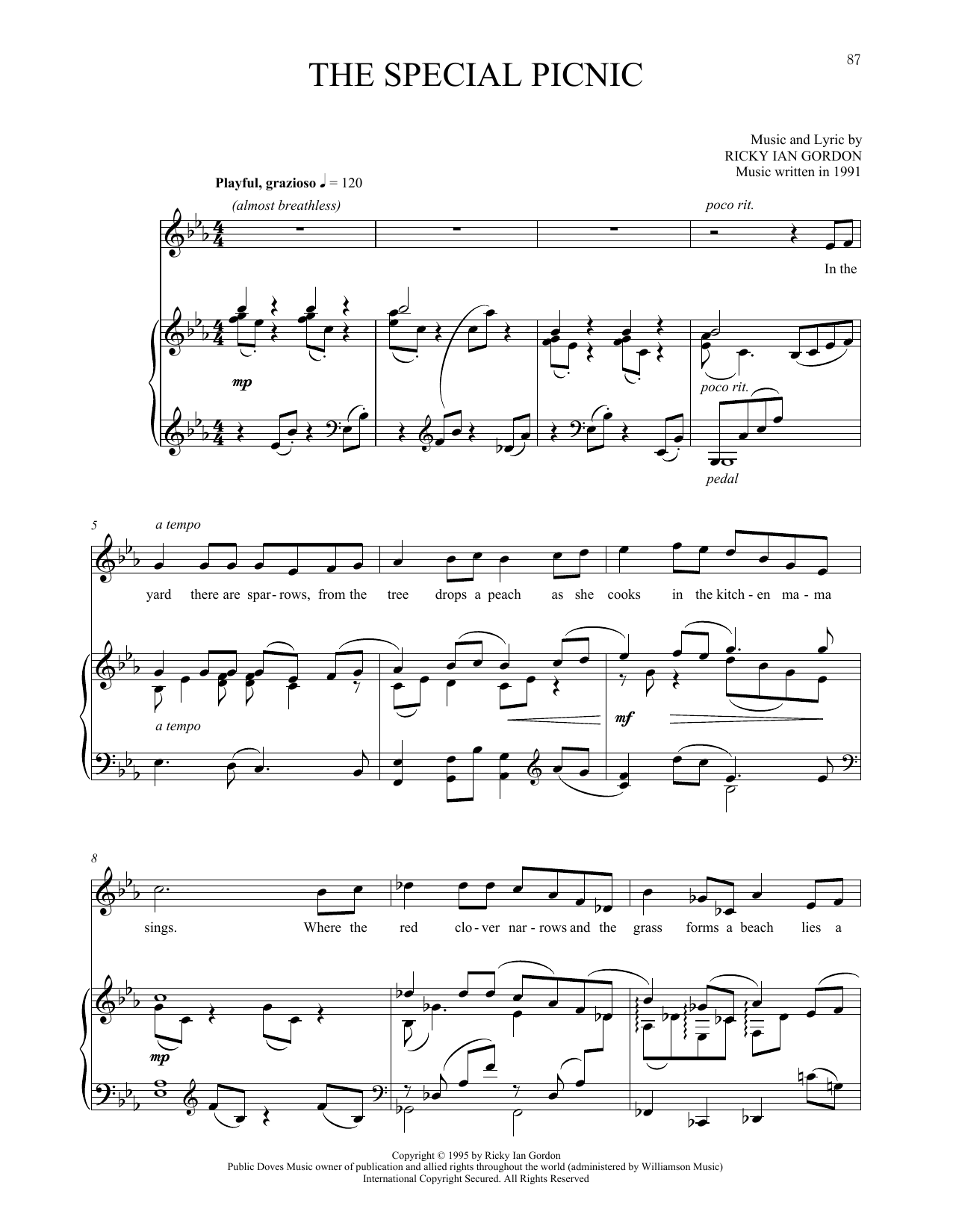 Ricky Ian Gordon The Special Picnic sheet music notes and chords arranged for Piano & Vocal