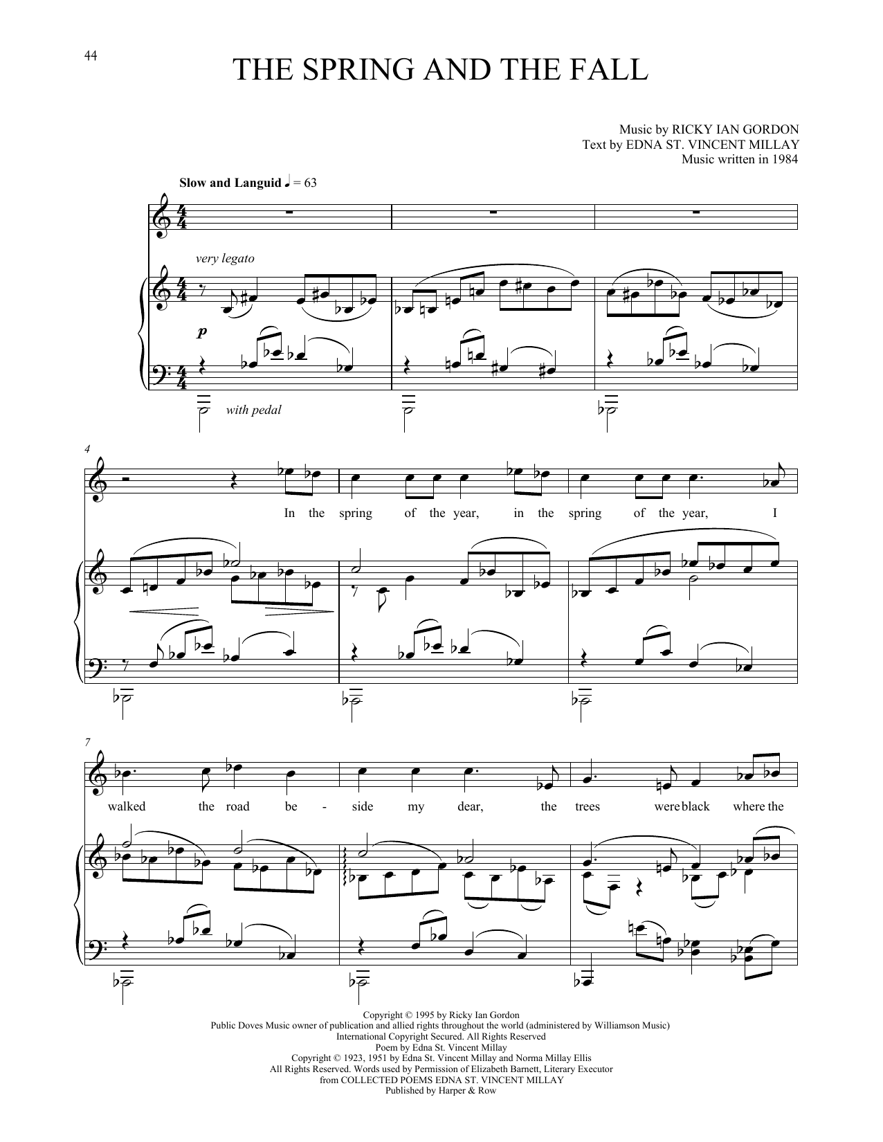 Ricky Ian Gordon The Spring And The Fall sheet music notes and chords arranged for Piano & Vocal