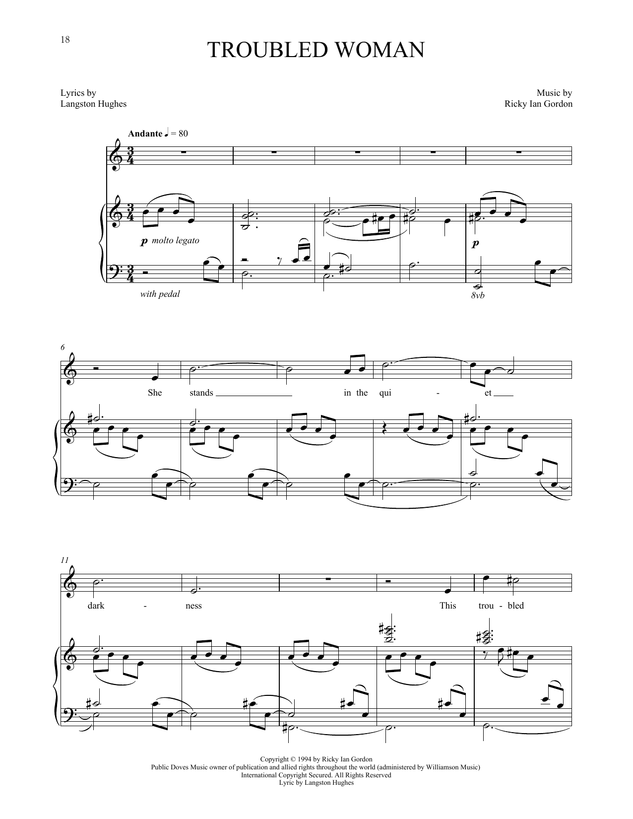 Ricky Ian Gordon Troubled Woman sheet music notes and chords arranged for Piano & Vocal
