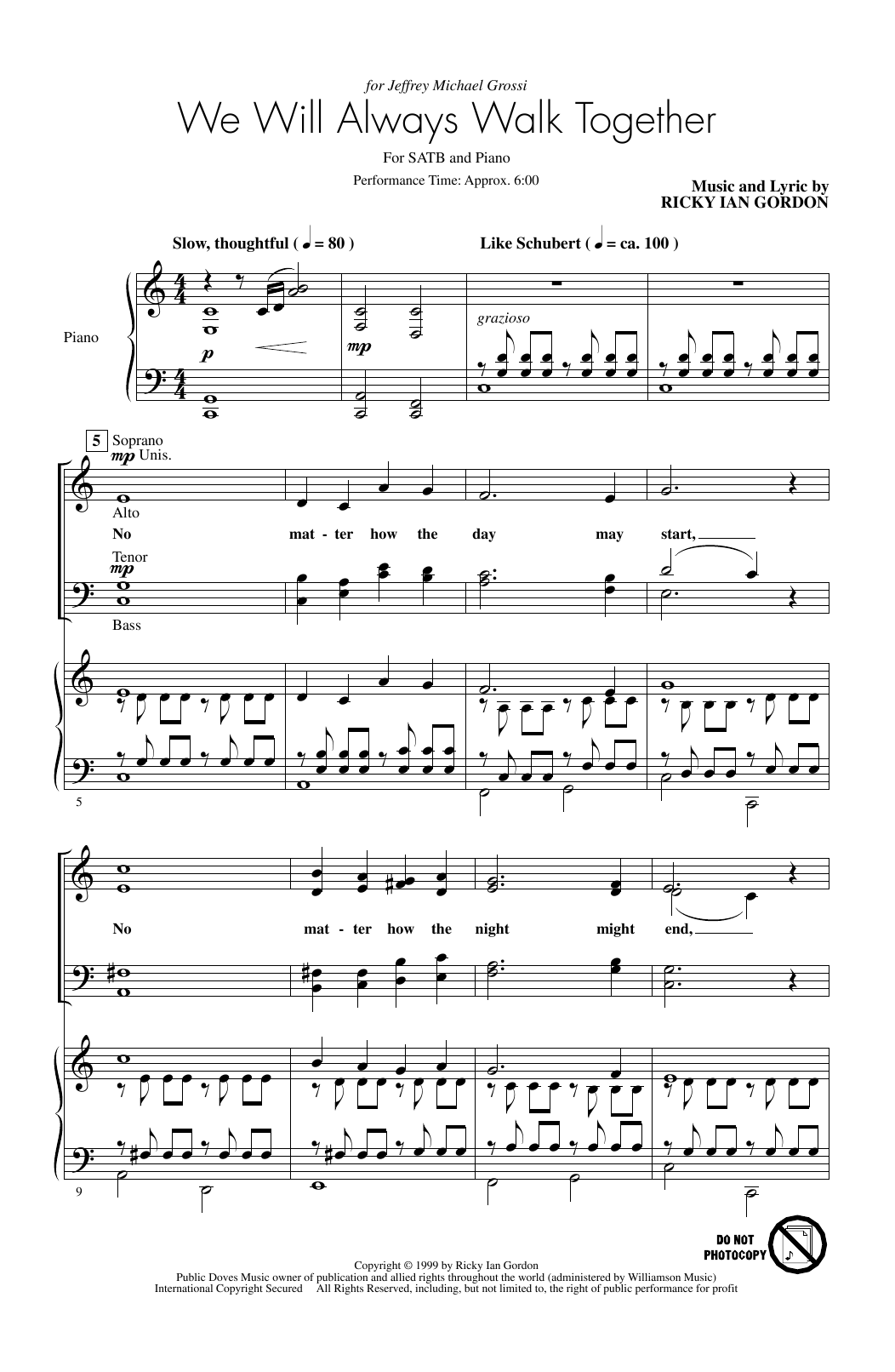 Ricky Ian Gordon We Will Always Walk Together sheet music notes and chords arranged for SATB Choir