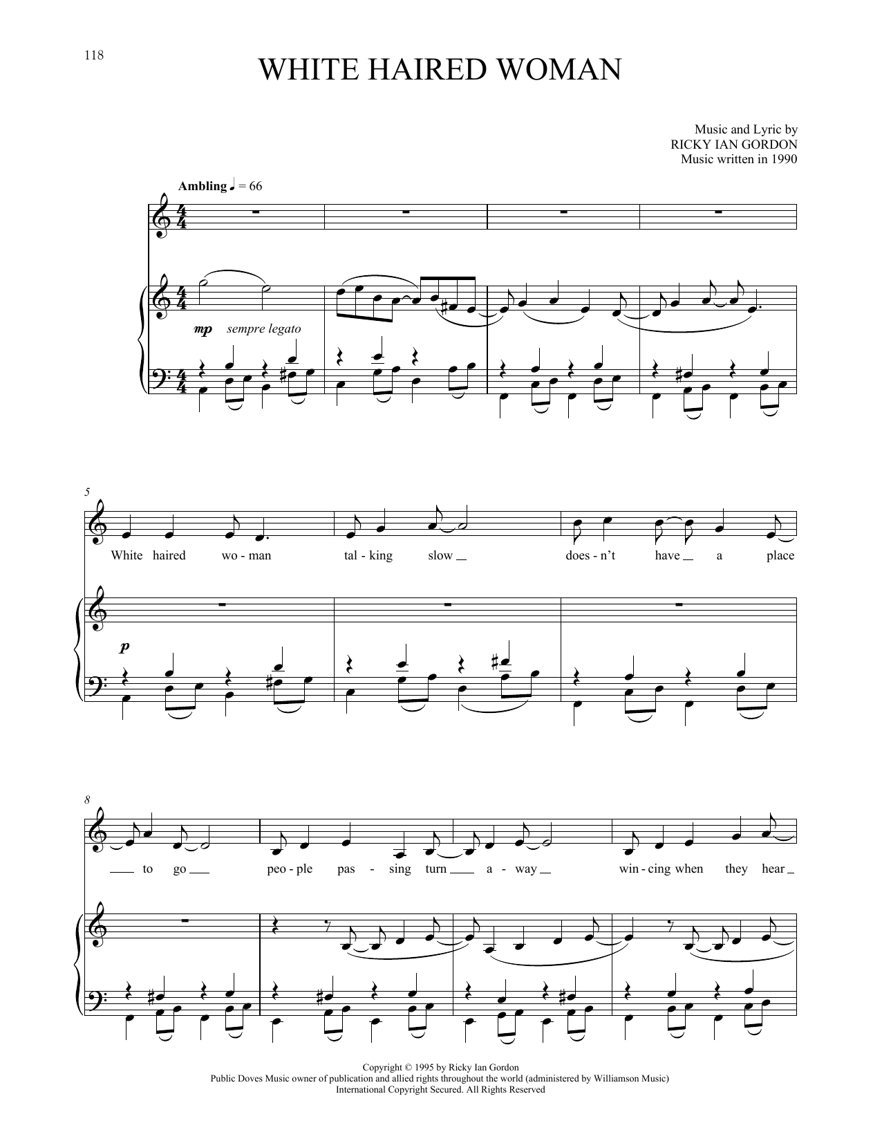 Ricky Ian Gordon White Haired Woman sheet music notes and chords arranged for Piano & Vocal