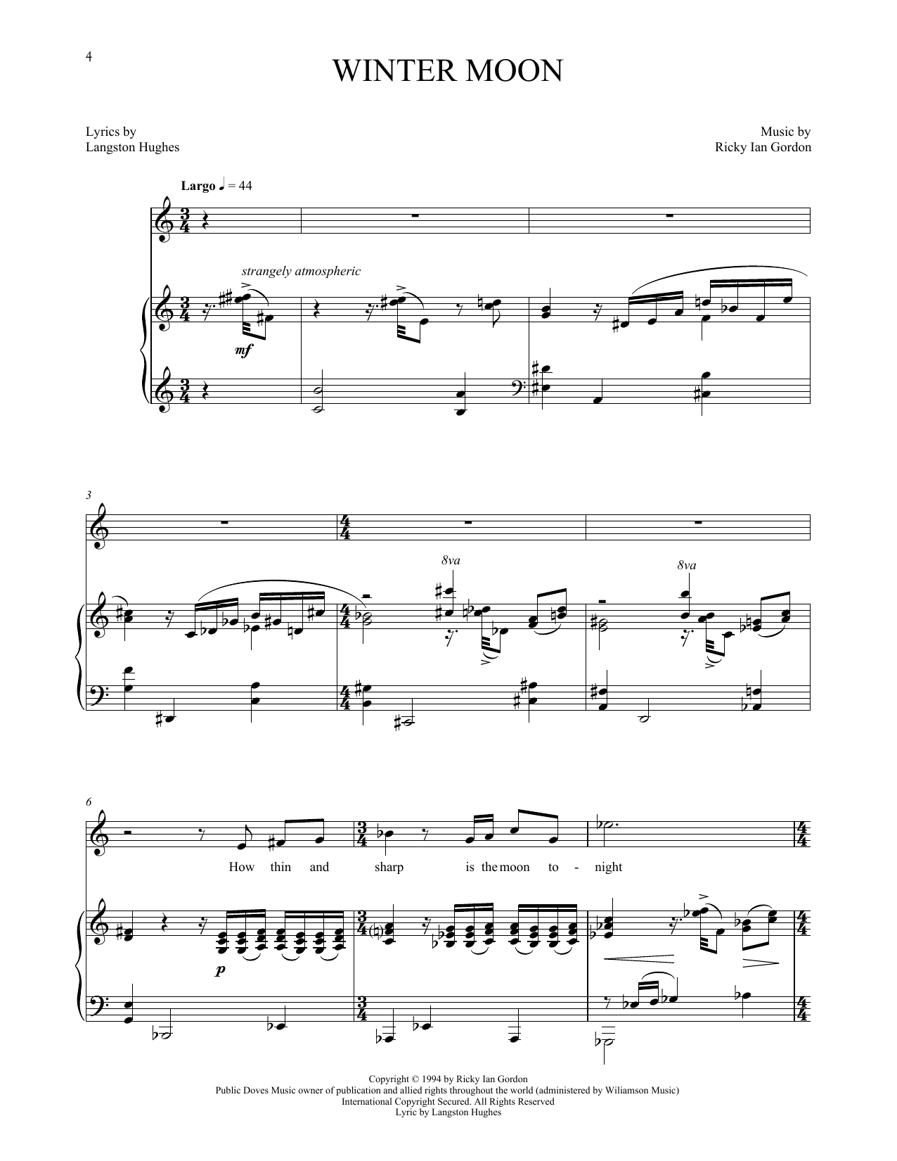 Ricky Ian Gordon Winter Moon sheet music notes and chords arranged for Piano & Vocal