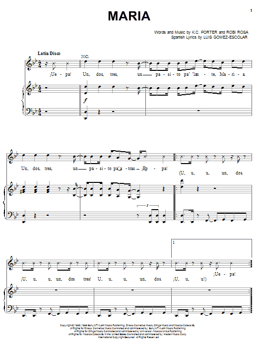 Ricky Martin Maria sheet music notes and chords arranged for Piano, Vocal & Guitar Chords (Right-Hand Melody)
