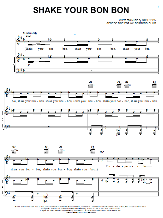 Ricky Martin Shake Your Bon Bon sheet music notes and chords arranged for Piano, Vocal & Guitar Chords (Right-Hand Melody)