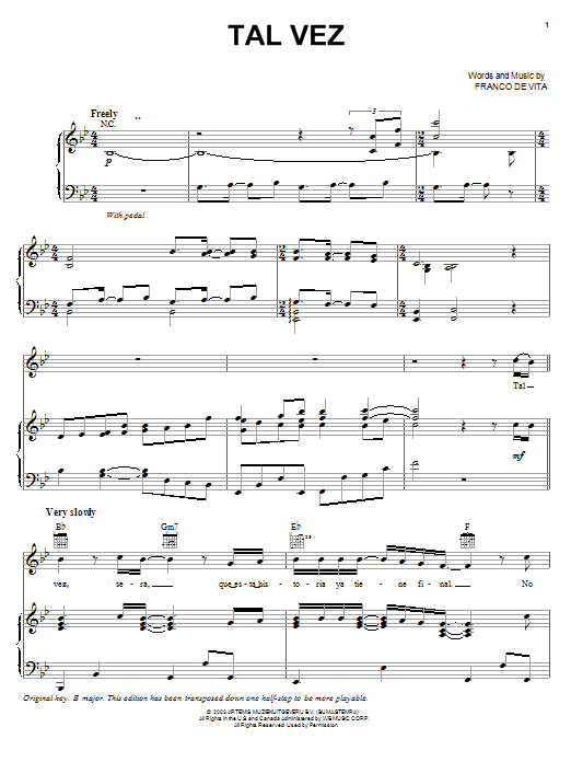 Ricky Martin Tal Vez sheet music notes and chords arranged for Piano, Vocal & Guitar Chords (Right-Hand Melody)