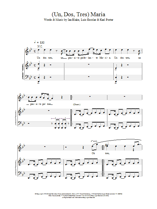 Ricky Martin (Un, Dos, Tres) Maria sheet music notes and chords arranged for Piano Chords/Lyrics