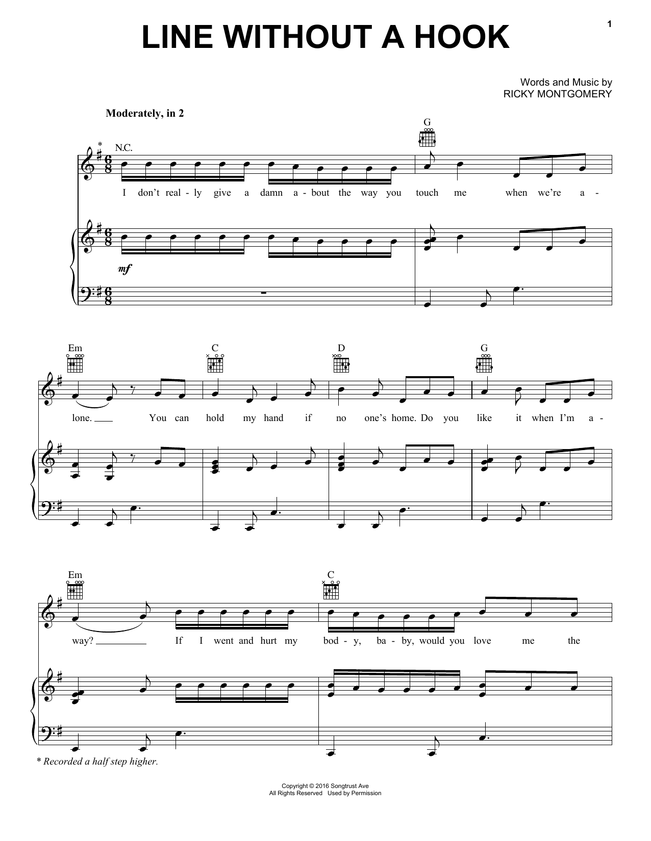 Ricky Montgomery Line Without A Hook sheet music notes and chords arranged for Piano, Vocal & Guitar Chords (Right-Hand Melody)