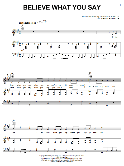 Ricky Nelson Believe What You Say sheet music notes and chords arranged for Guitar Chords/Lyrics