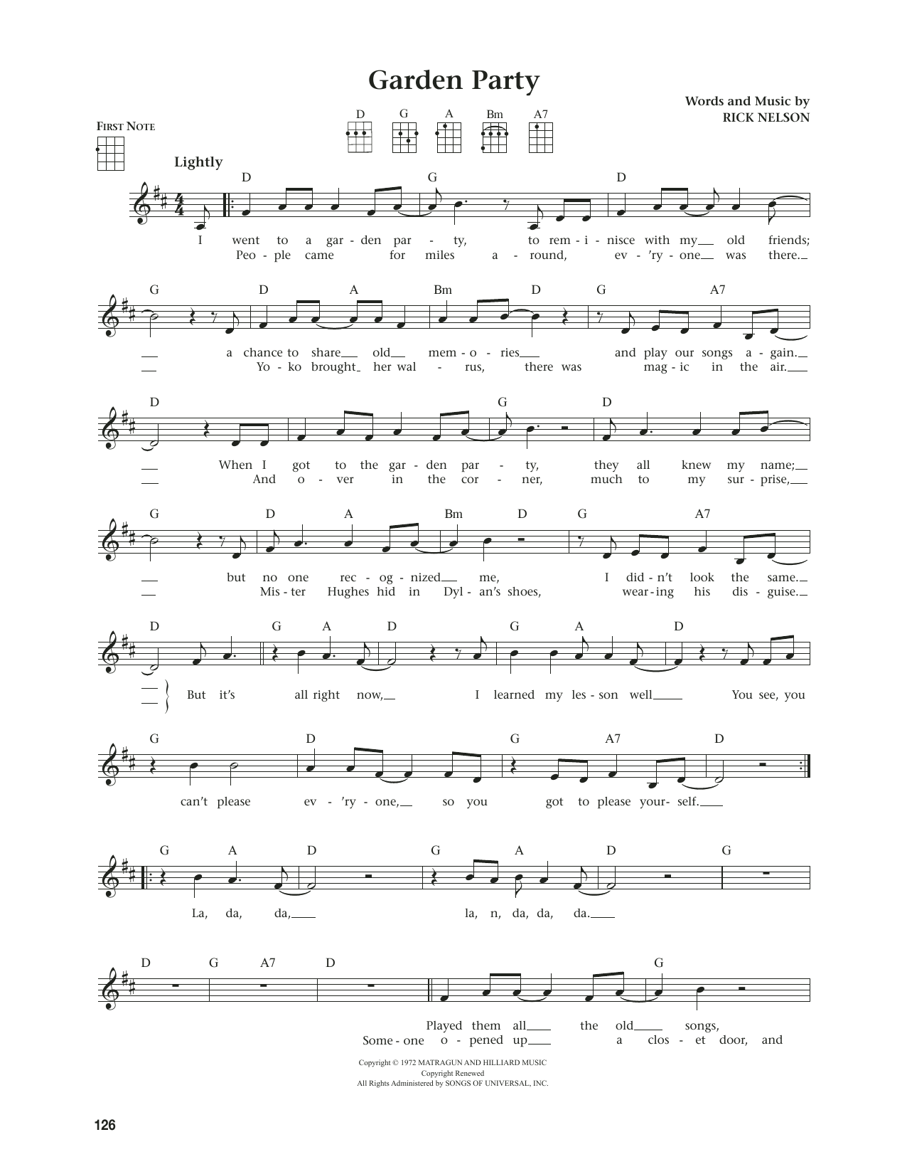 Ricky Nelson Garden Party (from The Daily Ukulele) (arr. Jim Beloff) sheet music notes and chords arranged for Ukulele