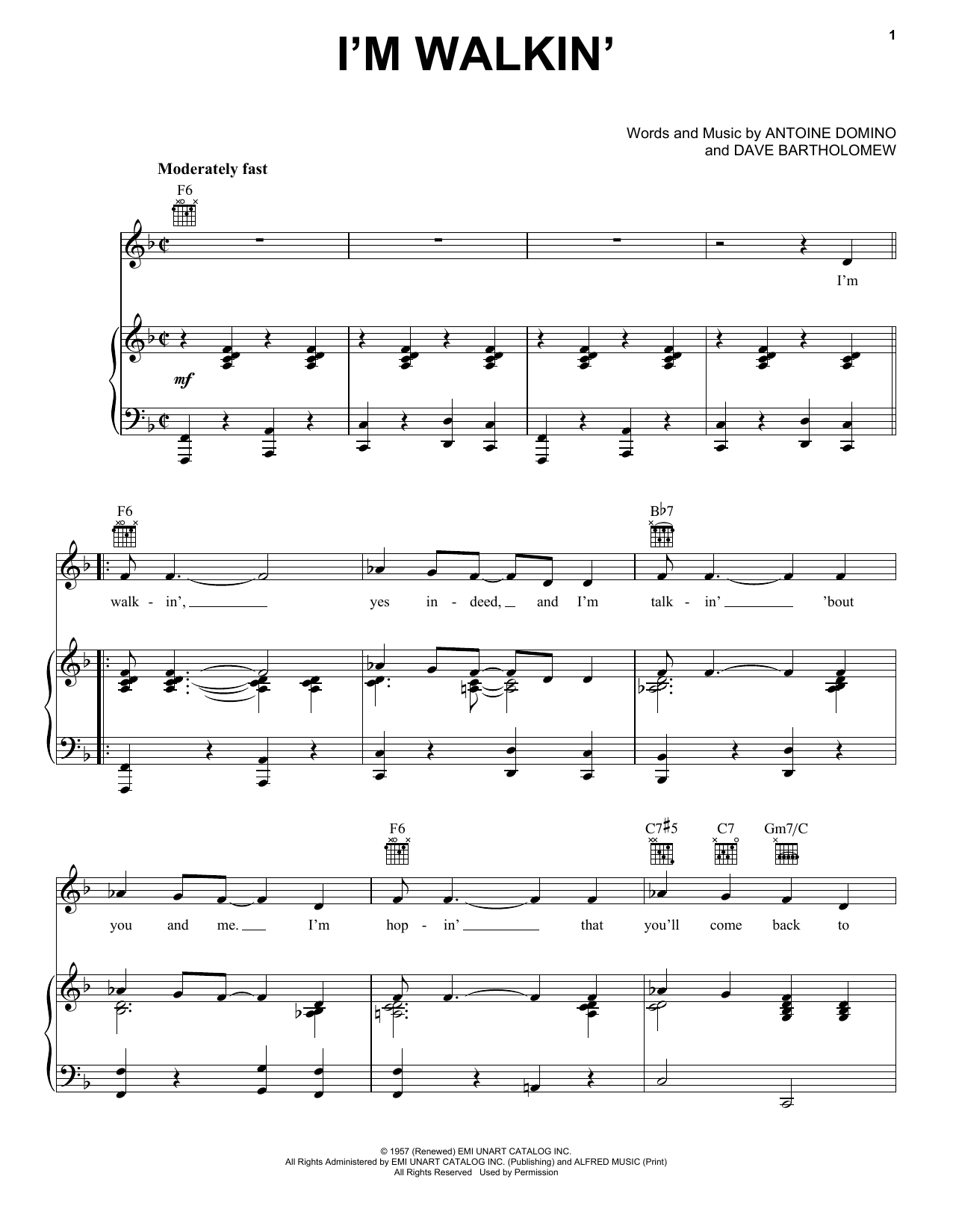 Ricky Nelson I'm Walkin' sheet music notes and chords arranged for Lead Sheet / Fake Book