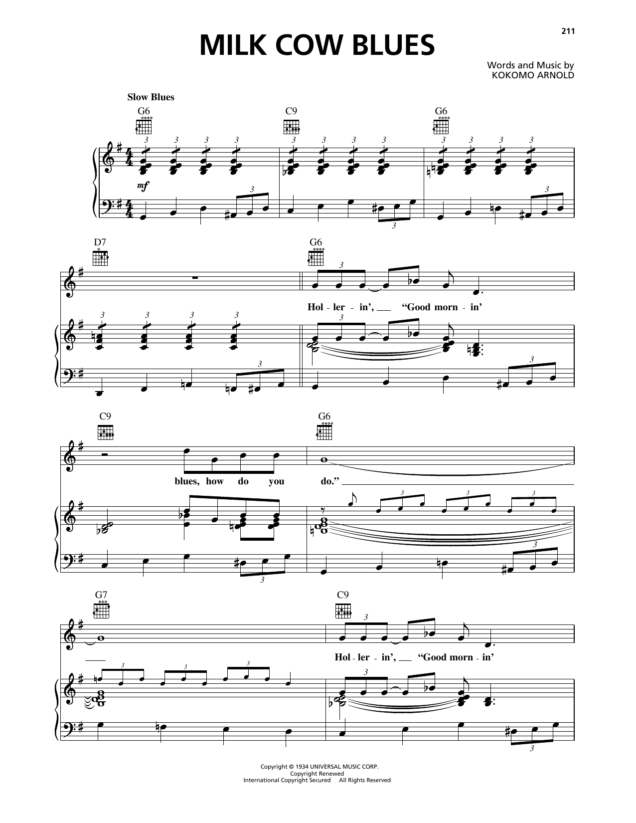 Ricky Nelson Milk Cow Blues sheet music notes and chords arranged for Piano, Vocal & Guitar Chords (Right-Hand Melody)