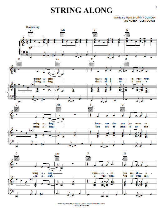 Ricky Nelson String Along sheet music notes and chords arranged for Piano, Vocal & Guitar Chords (Right-Hand Melody)