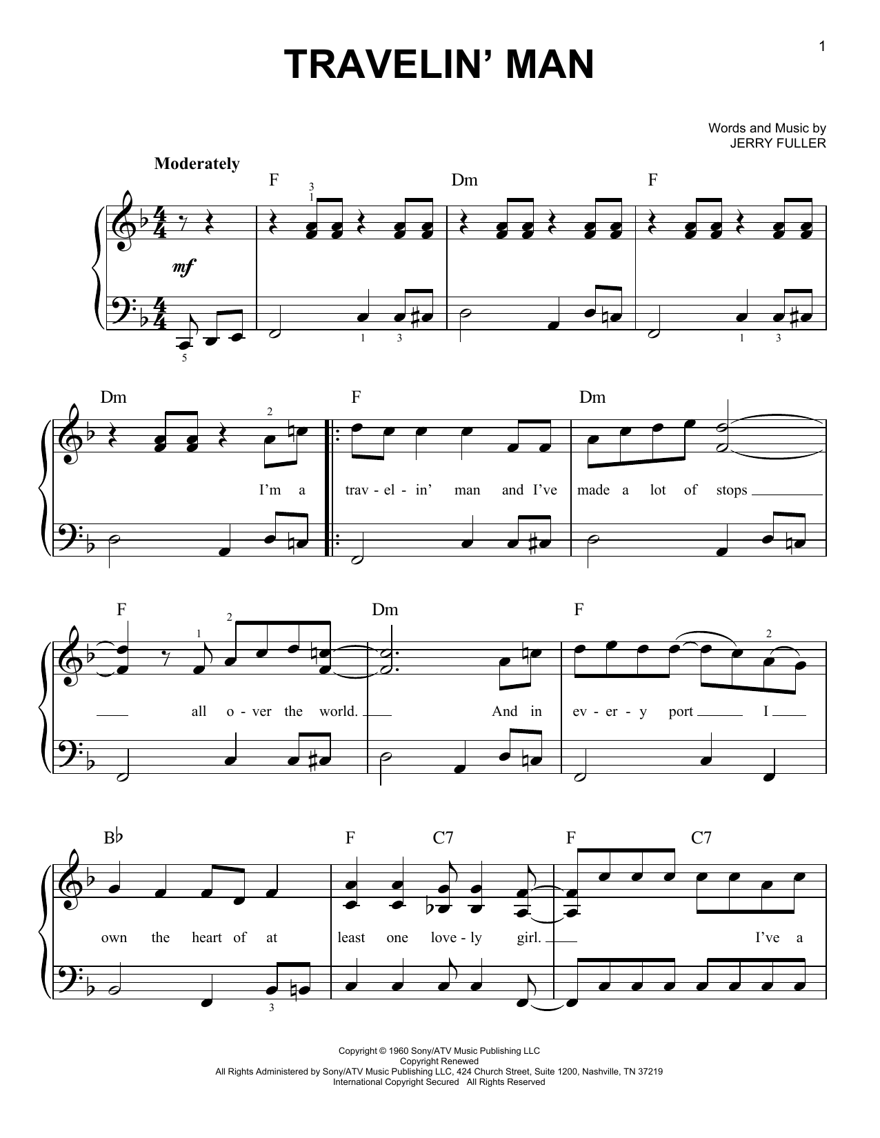 Ricky Nelson Travelin' Man sheet music notes and chords arranged for Flute Solo
