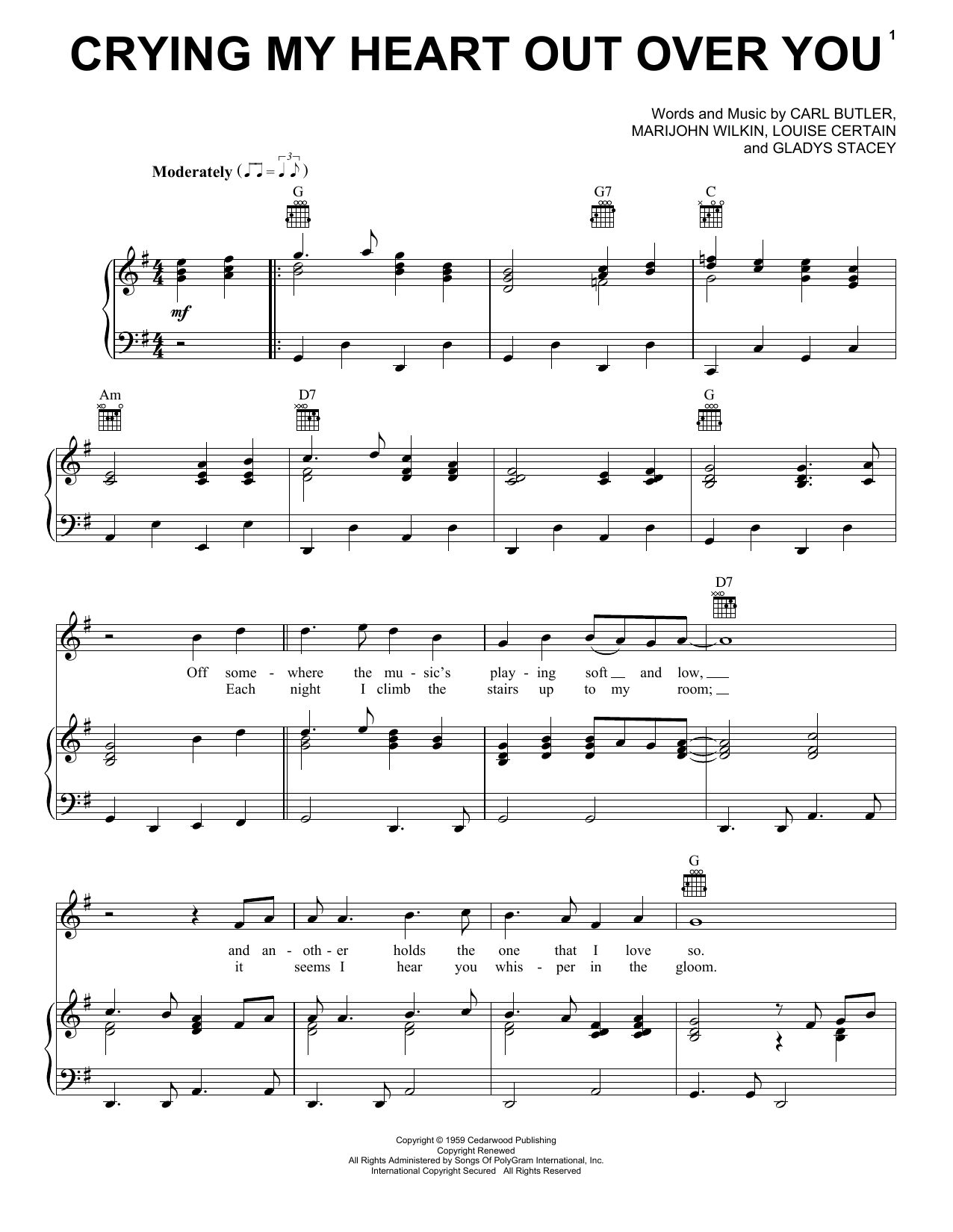 Ricky Skaggs Crying My Heart Out Over You sheet music notes and chords arranged for Piano, Vocal & Guitar Chords (Right-Hand Melody)