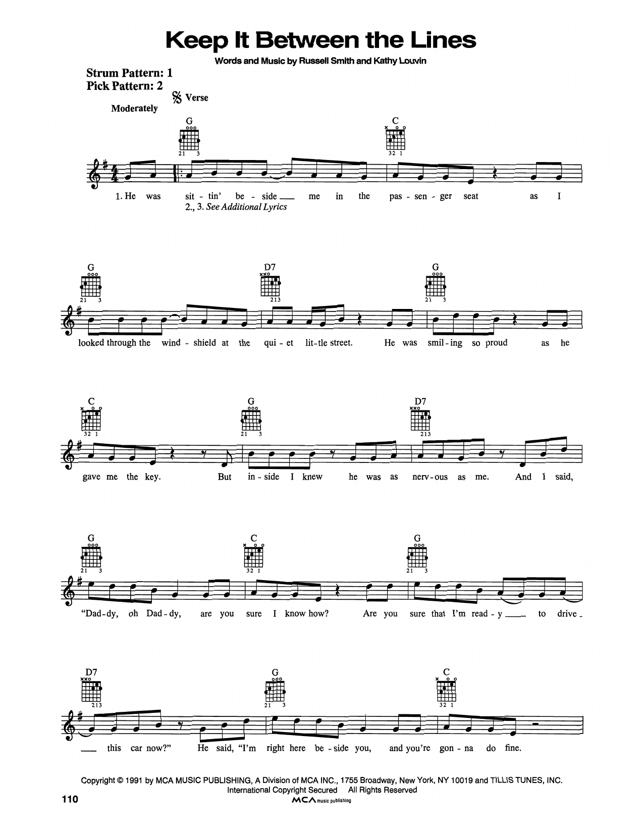 Ricky Van Shelton Keep It Between The Lines sheet music notes and chords arranged for Easy Guitar