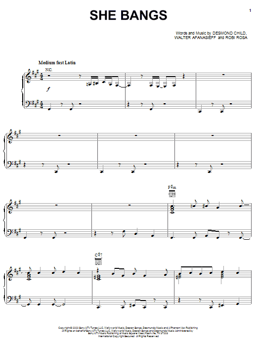 Ricky Martin She Bangs sheet music notes and chords. Download Printable PDF.