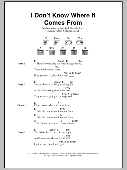 Ride I Don't Know Where It Comes From sheet music notes and chords arranged for Guitar Chords/Lyrics