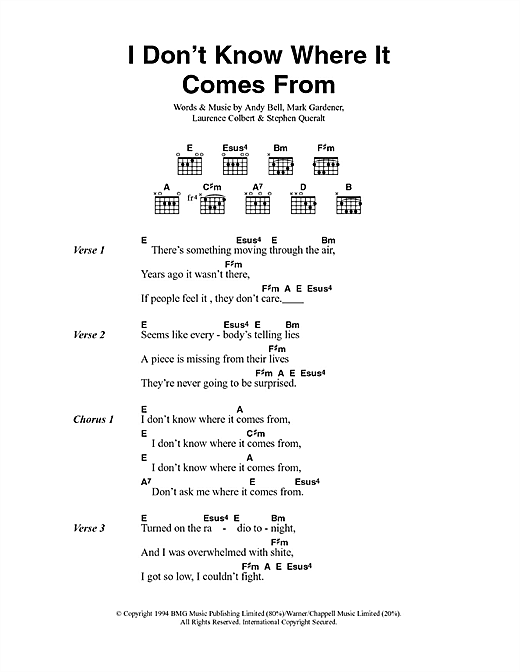 Ride I Don't Know Where It Comes From sheet music notes and chords arranged for Guitar Chords/Lyrics